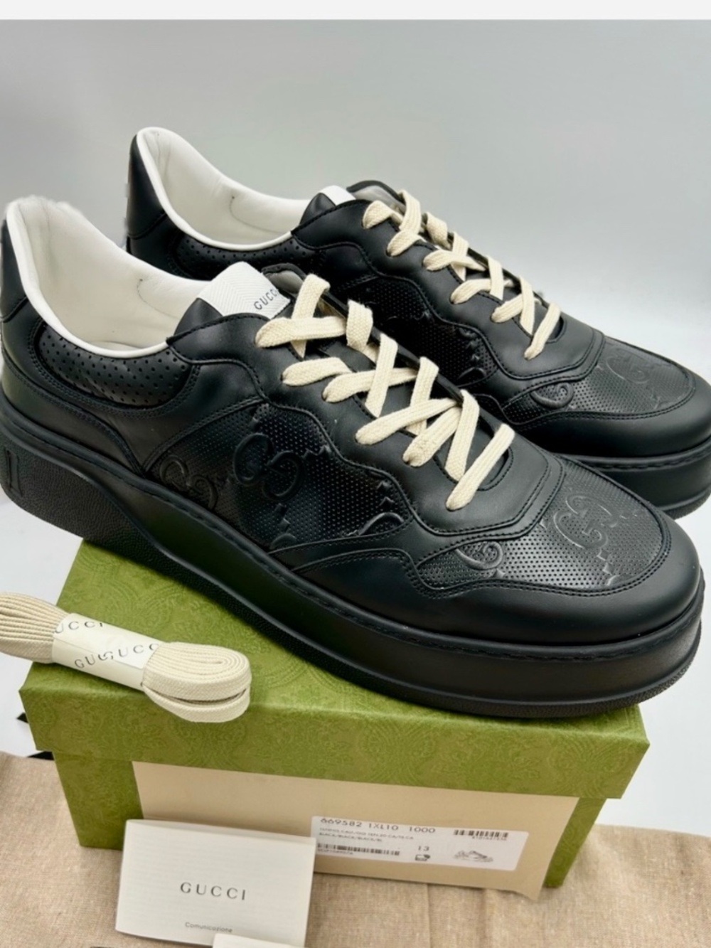 Men’s Gucci GG Embossed Leather Sneakers.  Size 13.(fits 13.5.) Made in Italy